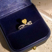 Natural Yellow Diamond Heart Ring D0.31ct d0.177ct, 18K